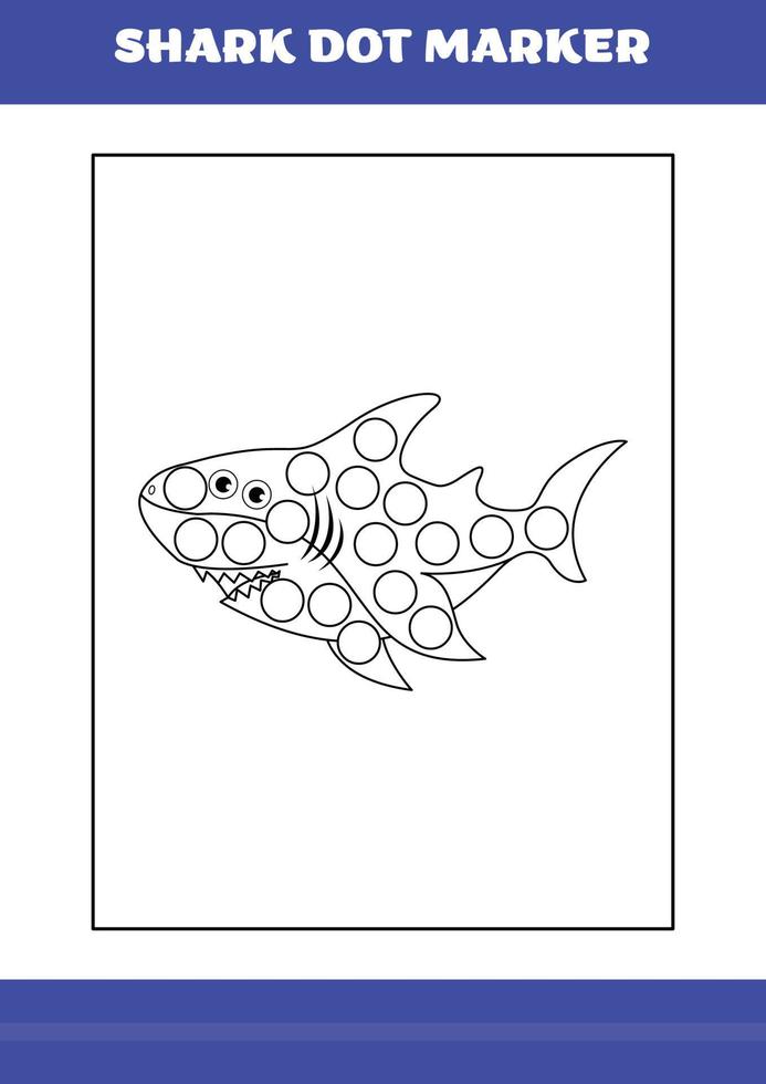 Shark dot marker Page for kids. Shark dot marker book for relax and meditation. vector