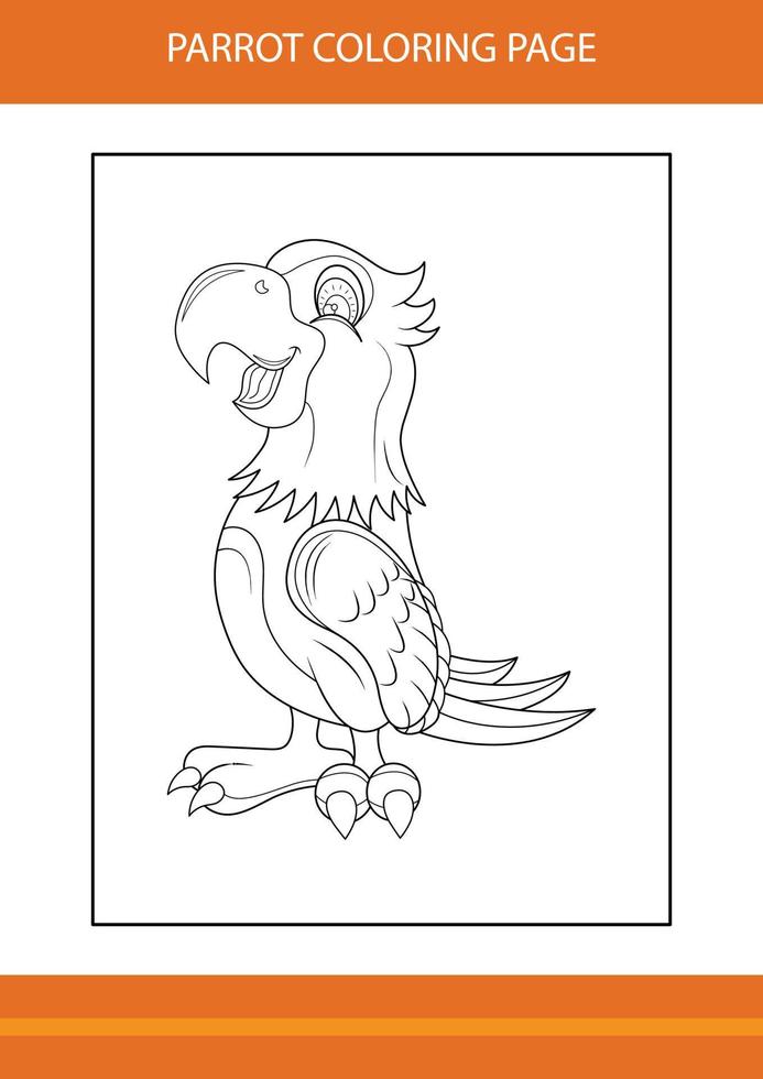 Cute parrot coloring book. Line art design for kids printable coloring page. vector