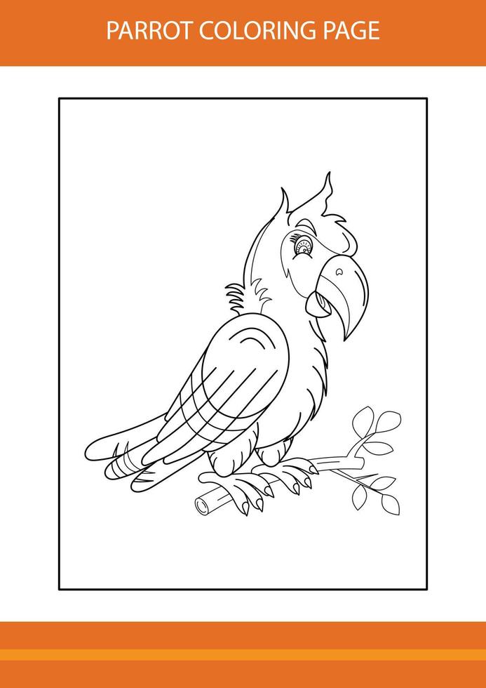 Cute parrot coloring book. Line art design for kids printable coloring page. vector