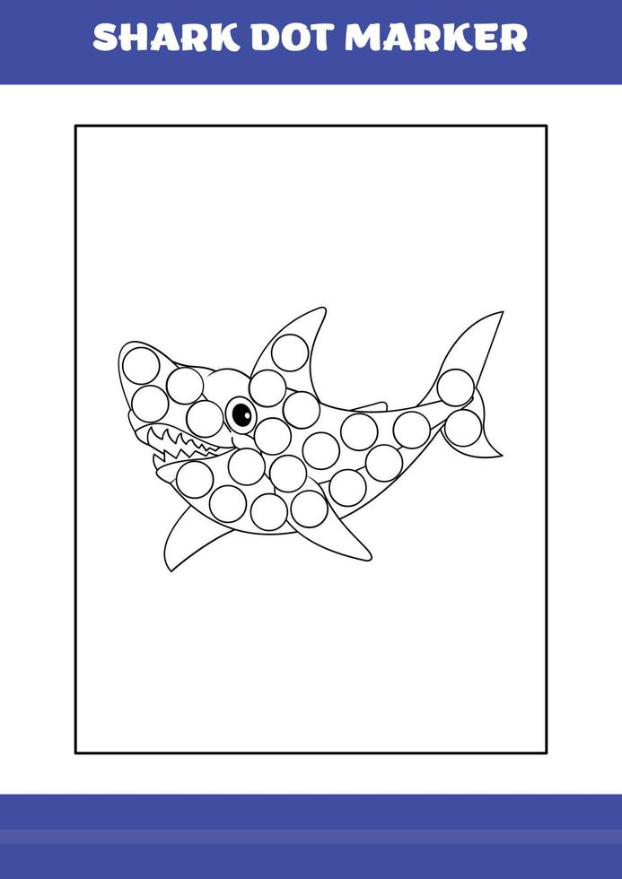 Shark dot marker Page for kids. Shark dot marker book for relax and meditation. vector