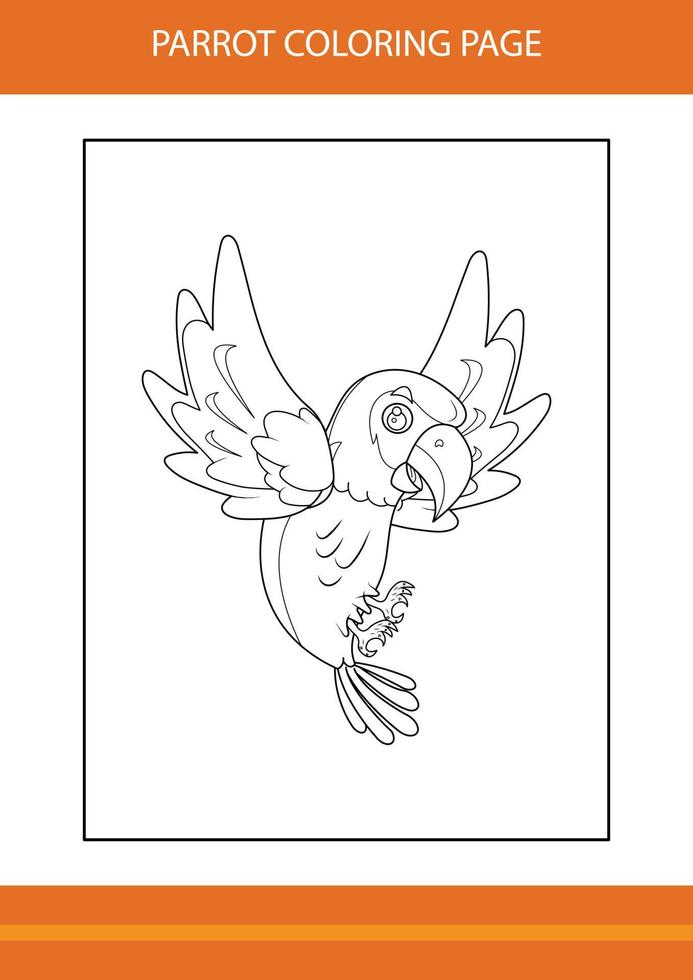 Cute parrot coloring book. Line art design for kids printable coloring page. vector