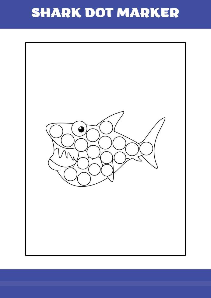 Shark dot marker Page for kids. Shark dot marker book for relax and meditation. vector