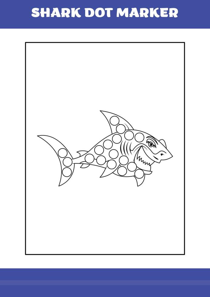 Shark dot marker Page for kids. Shark dot marker book for relax and meditation. vector