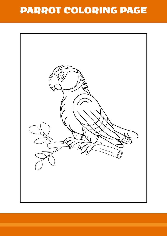 Cute parrot coloring book. Line art design for kids printable coloring page. vector