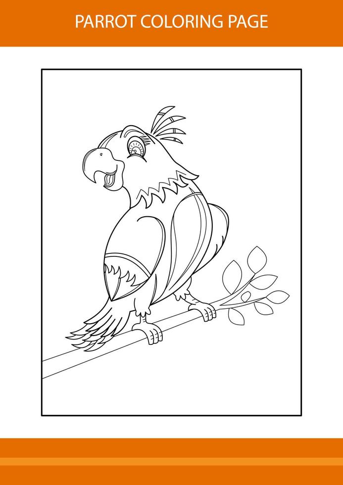 Cute parrot coloring book. Line art design for kids printable coloring page. vector