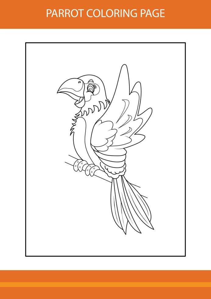 Cute parrot coloring book. Line art design for kids printable coloring page. vector