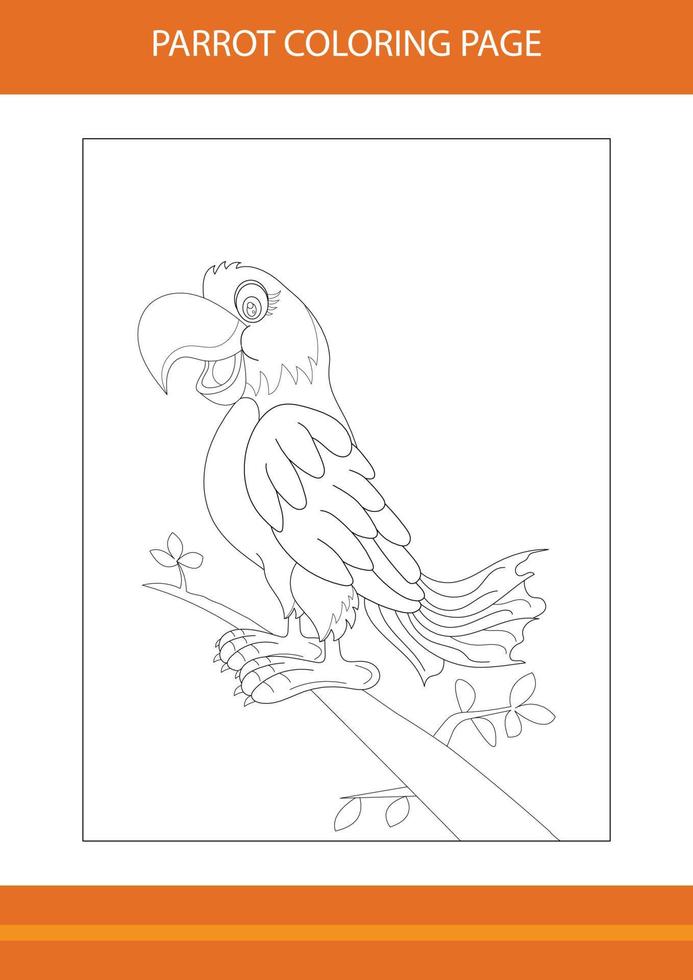 Cute parrot coloring book. Line art design for kids printable coloring page. vector