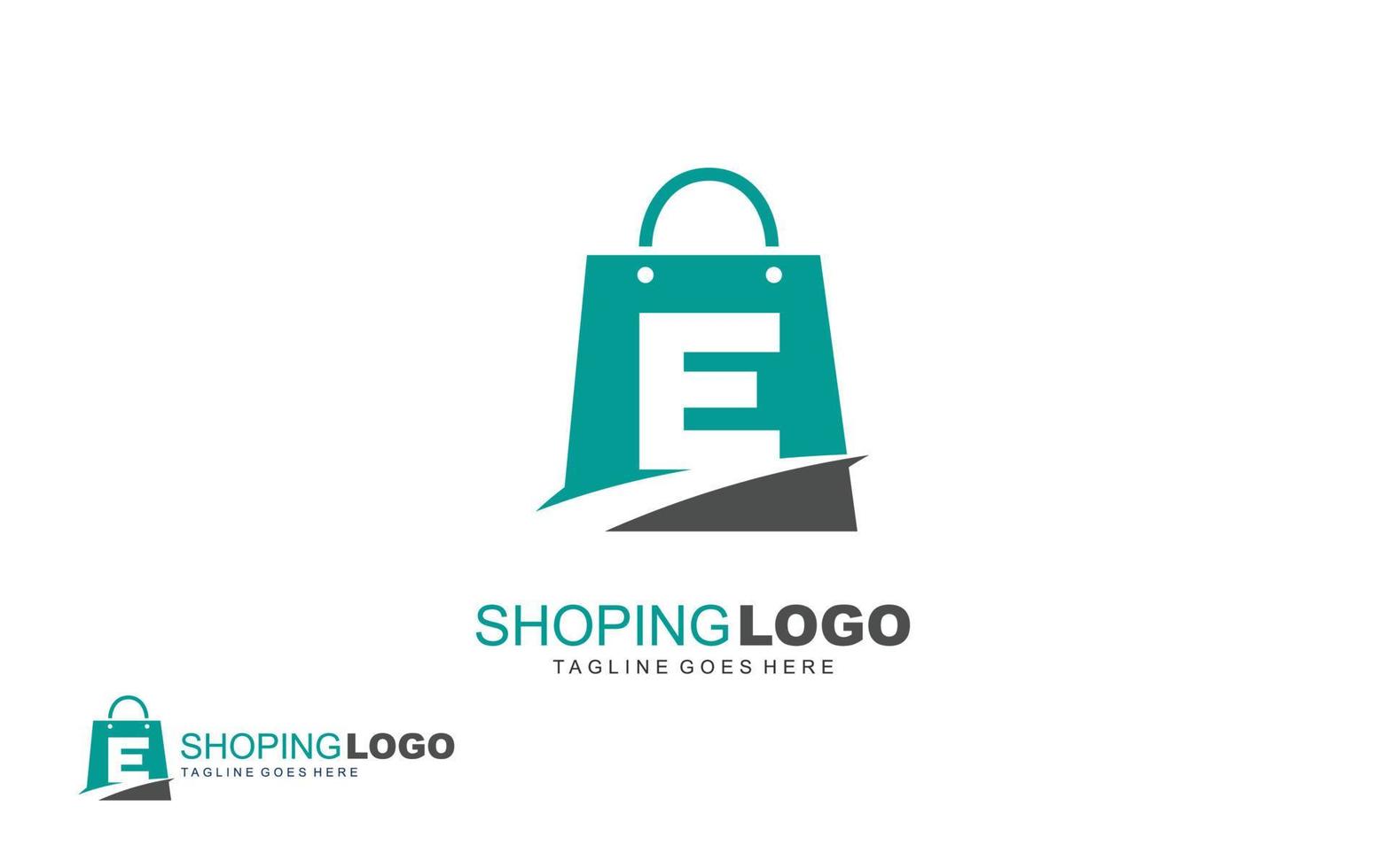 E logo ONLINESHOP for branding company. BAG template vector illustration for your brand.