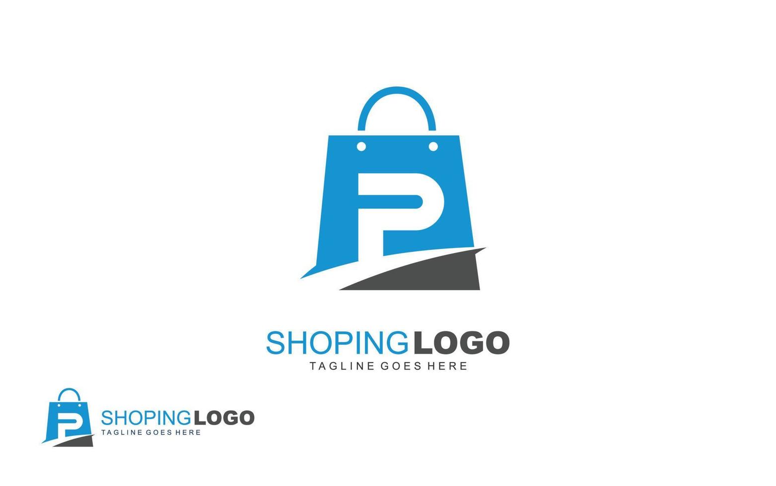 P logo ONLINESHOP for branding company. BAG template vector illustration for your brand.