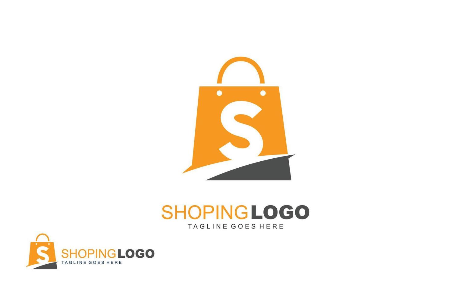 S logo ONLINESHOP for branding company. BAG template vector illustration for your brand.