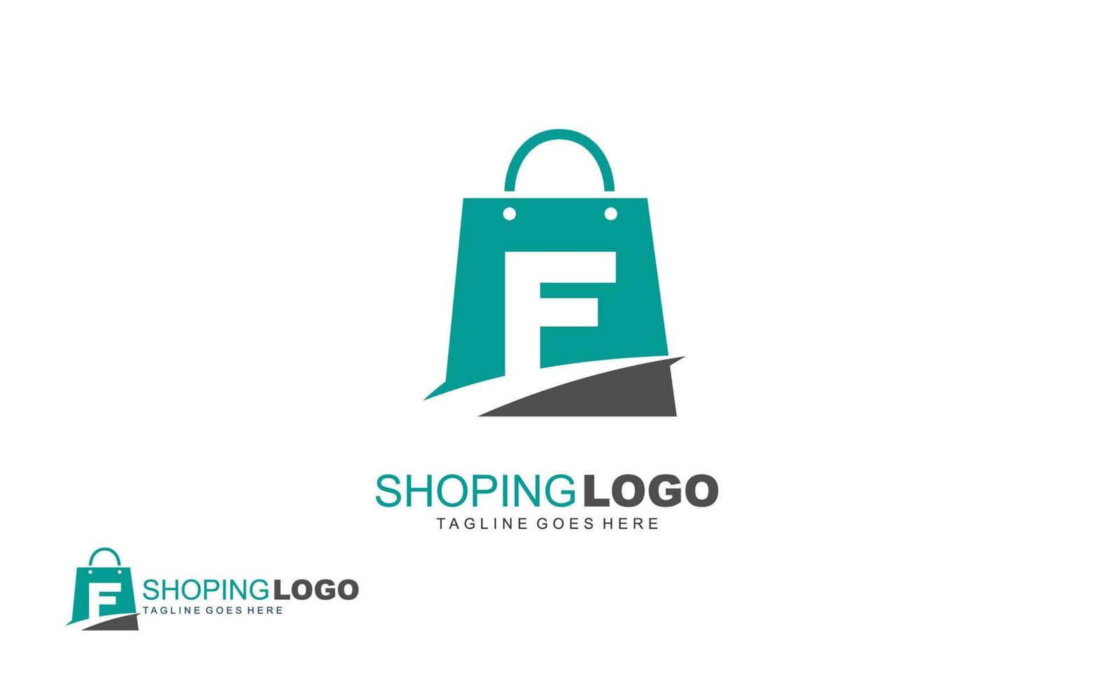 F logo ONLINESHOP for branding company. BAG template vector illustration for your brand.