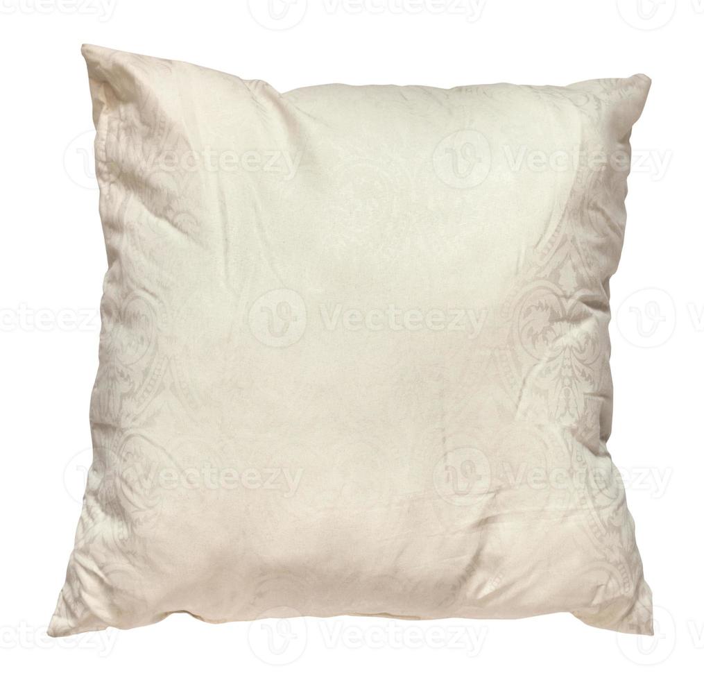 top view of used creamy colour pillow isolated photo