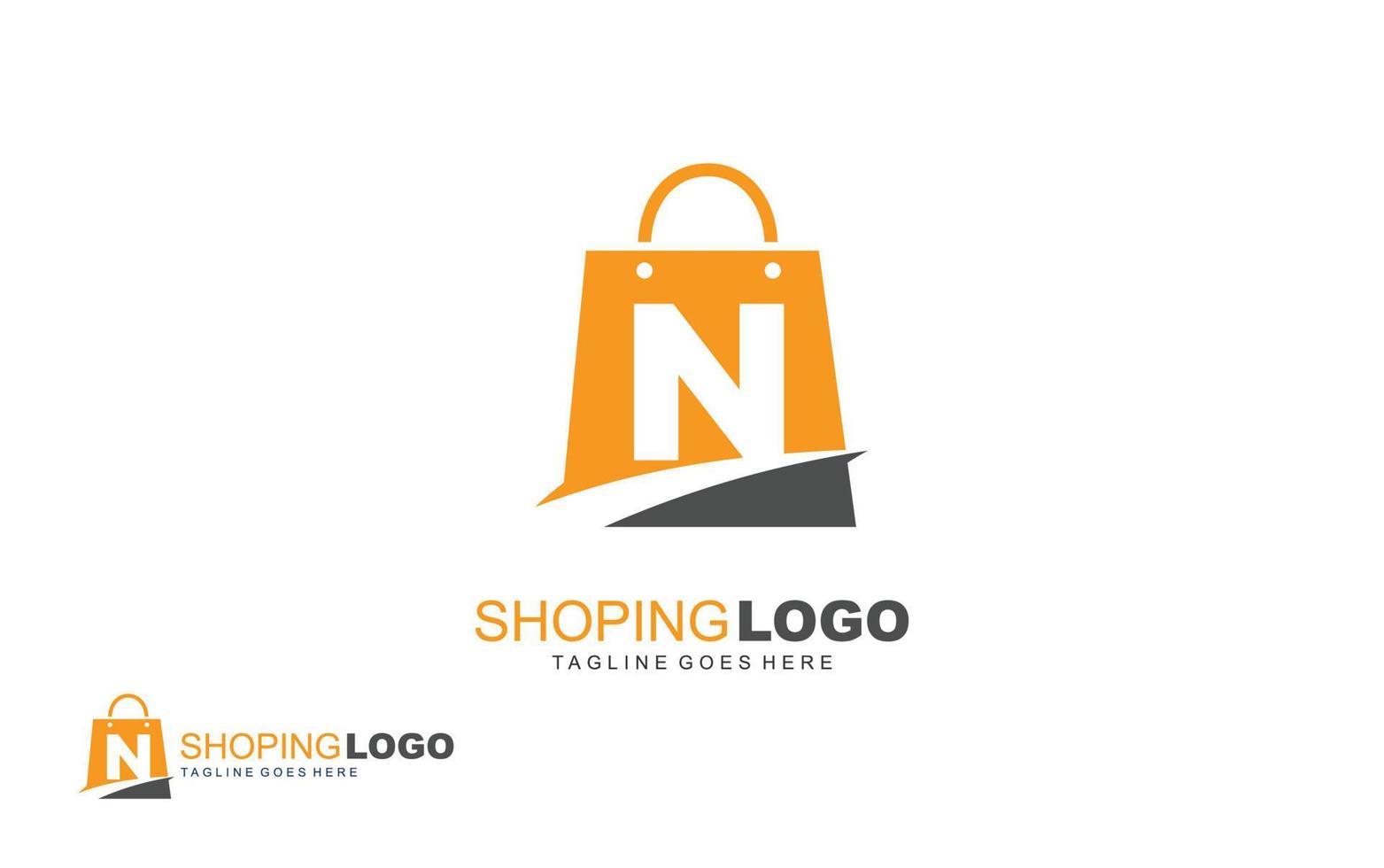 N logo ONLINESHOP for branding company. BAG template vector illustration for your brand.