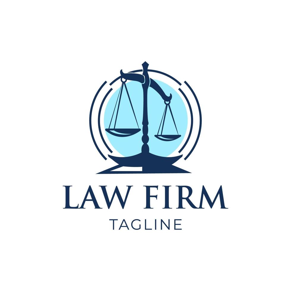 Blue minimalist law logo design. Lawyer or notary design template. Editable Vector