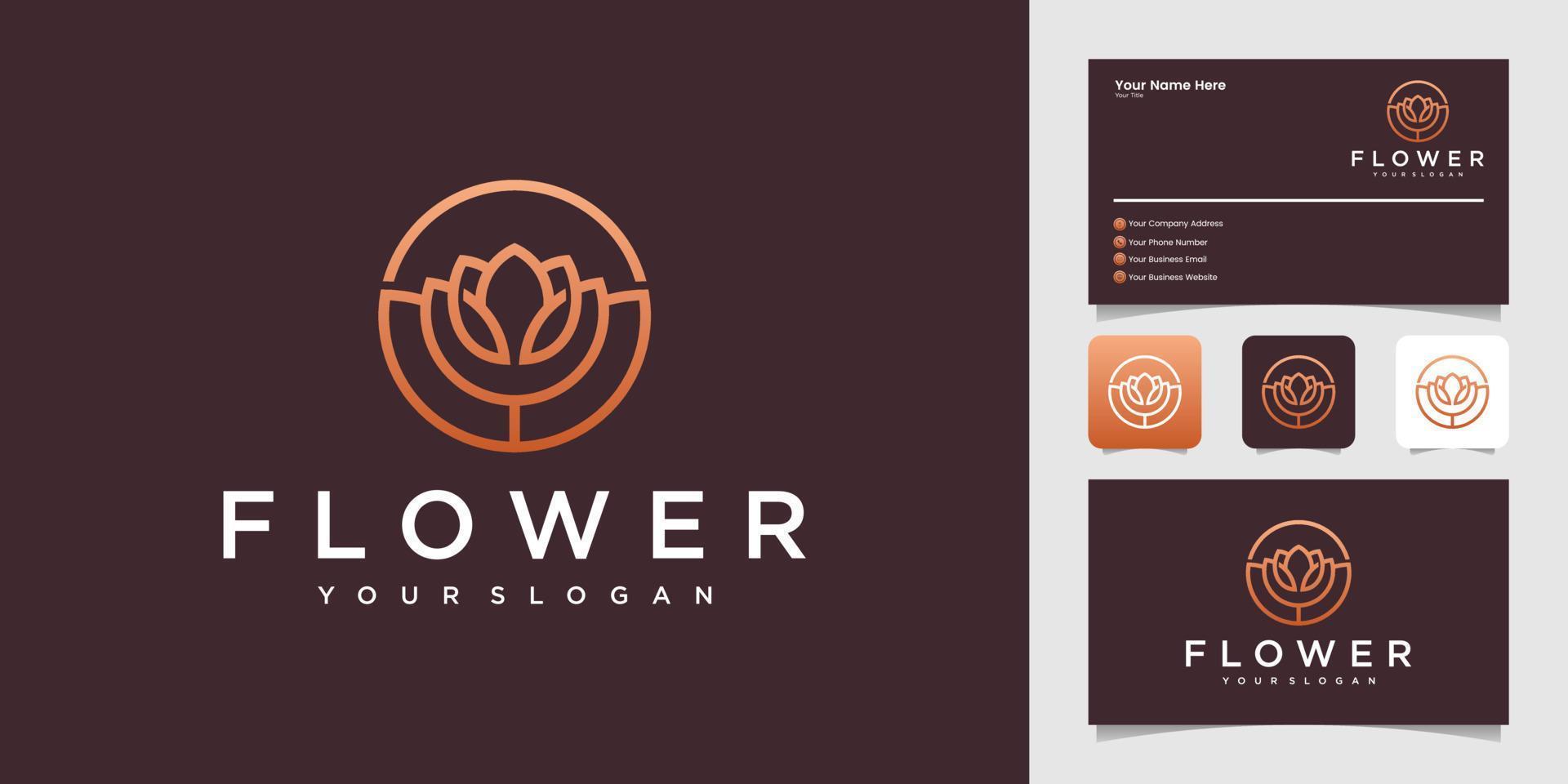 rose flower logo with circle outline design template and business card vector