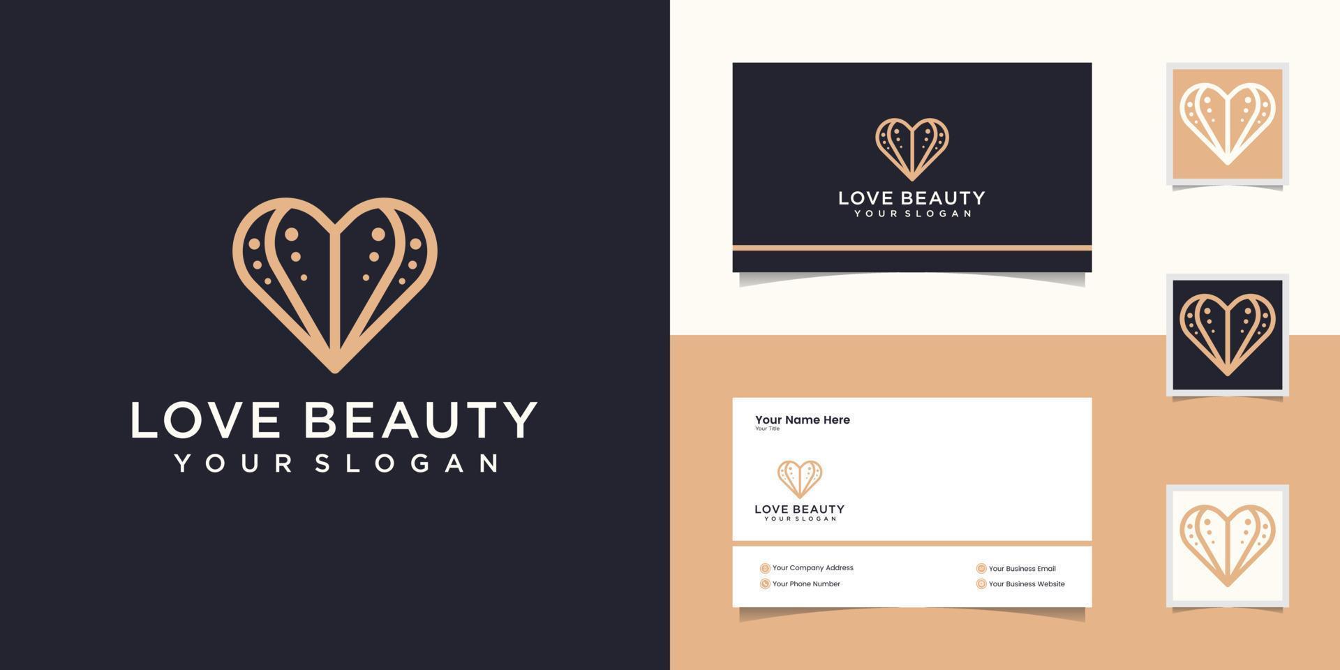 love and beauty logo with line art design templates and business cards vector