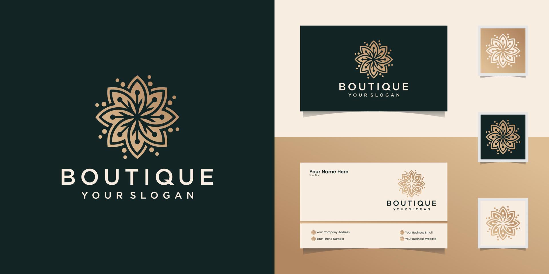 logotipo cosmético natural con diseño de adorno floral, plantilla y tarjeta de visita vector