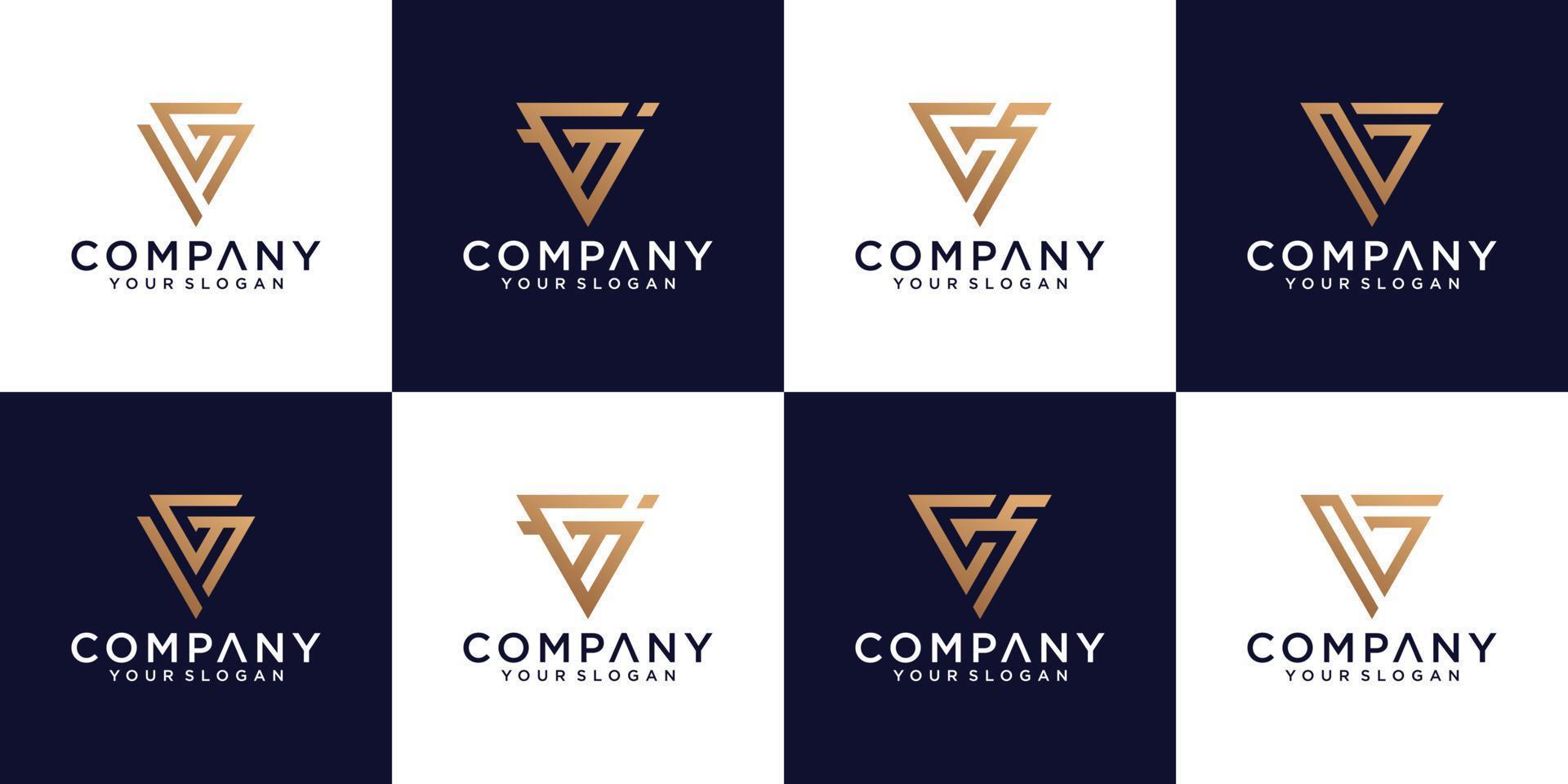 Collection of vg letter logo collection with triangle concept and gold color for consulting, initials, financial companies vector