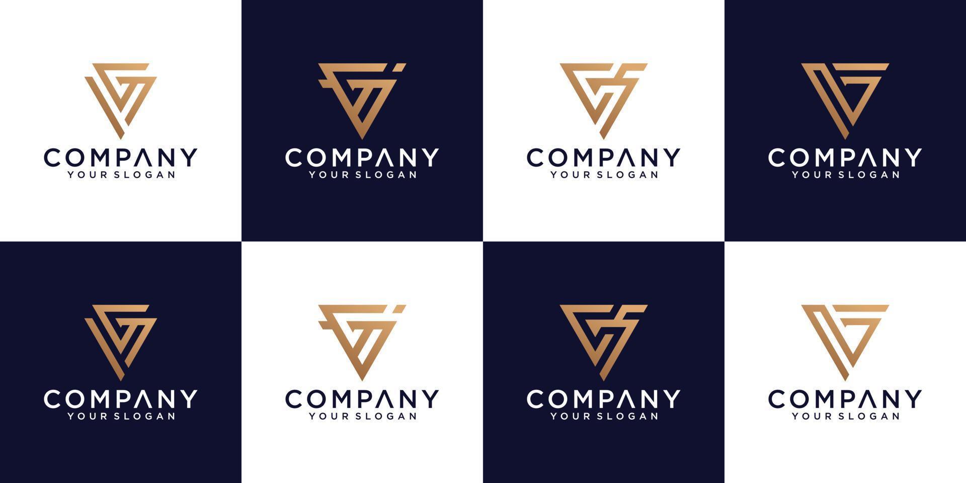 colección de logotipos de letras vg con concepto de triángulo y color dorado para consultoría, iniciales, empresas financieras vector