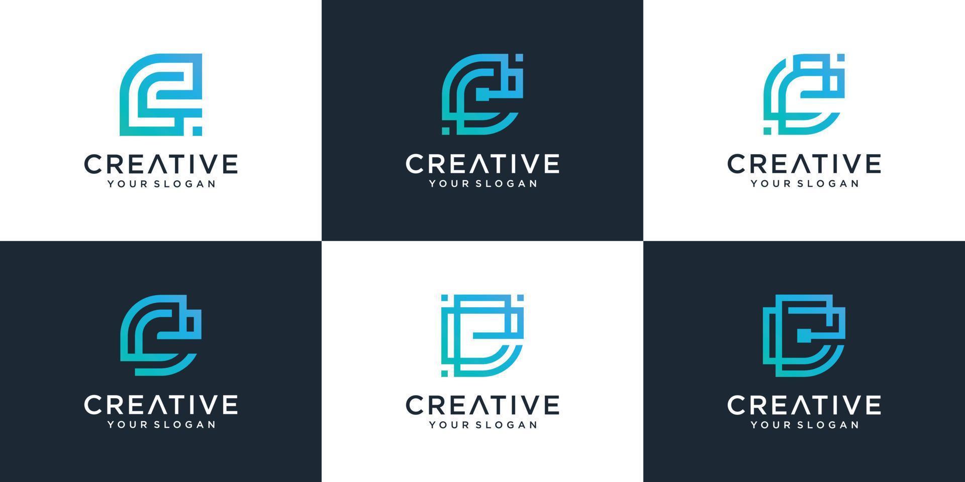 Collection of letter e logo collection with line style for consulting, initials, financial companies vector