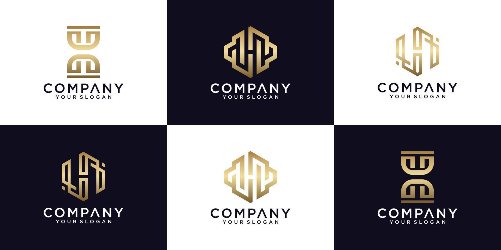 Collection of h letter logos with line styles and golden color for consulting, initials, financial companies vector