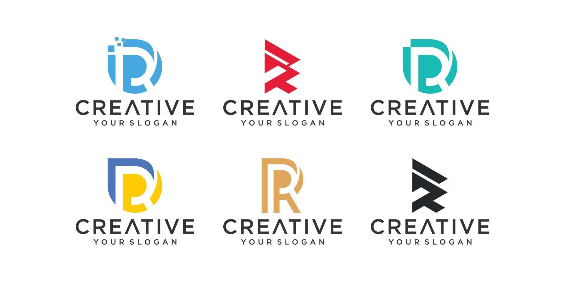 Set of monogram creative letter R logo template. icons for business of luxury, elegant, simple vector