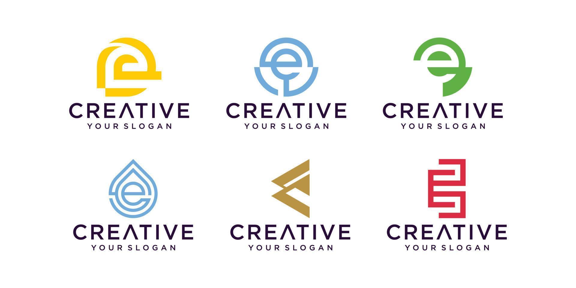 Set of monogram creative letter e logo template. icons for business of luxury, elegant, simple vector