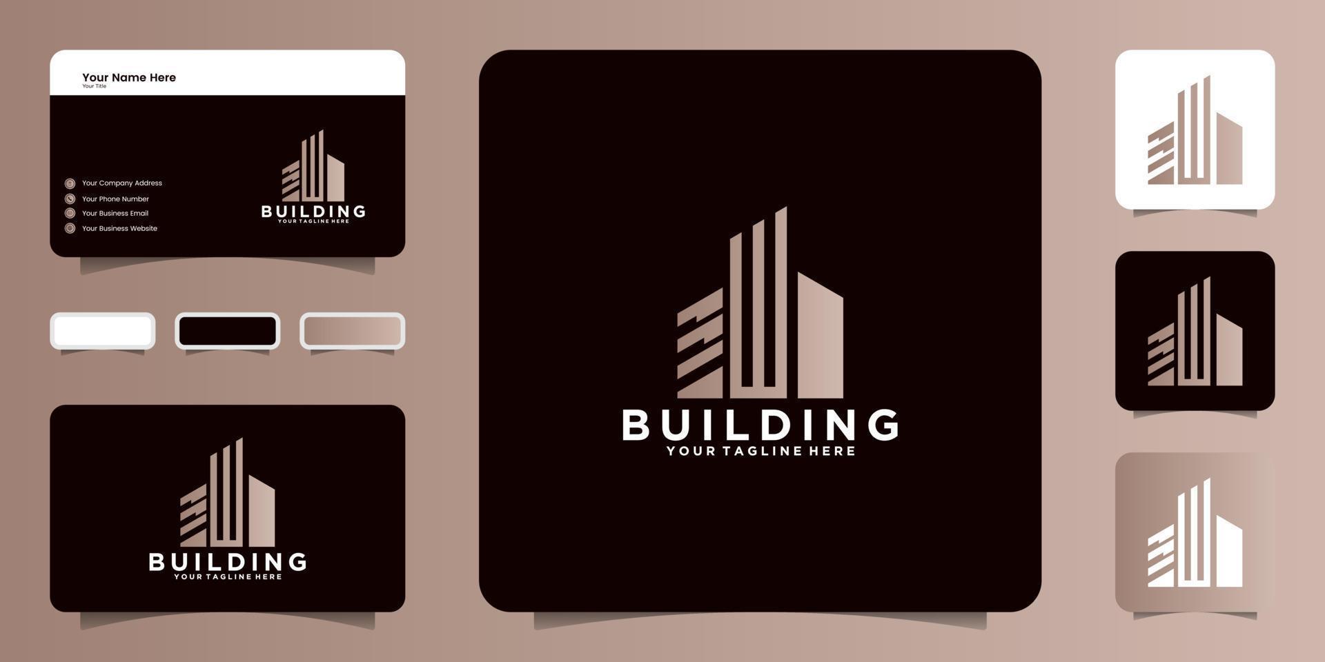 Building logo design inspiration with initial letter w and business card vector