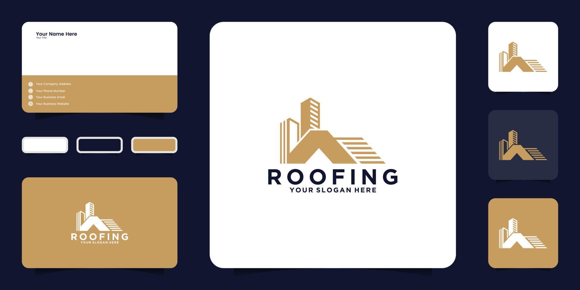 The roof of the house and building logo with business card inspiration vector