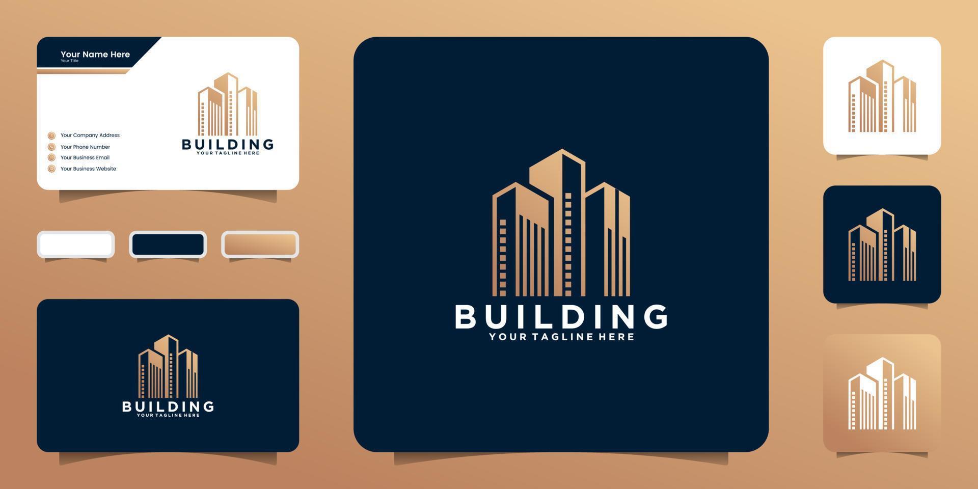 Flat apartment modern building logo design and business card inspiration vector