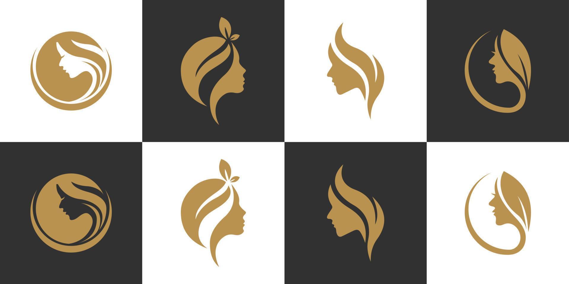 conjunto de logotipo de belleza con diseño de logotipo de vector de estilo de mujer