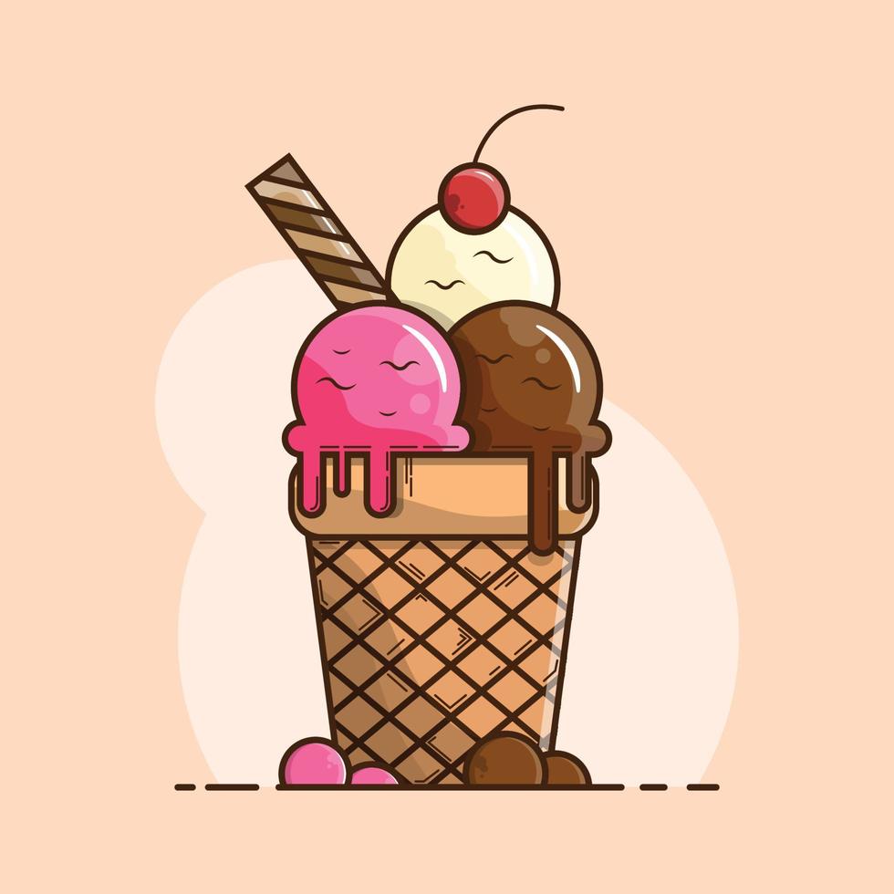 helado con taza de gofres vector