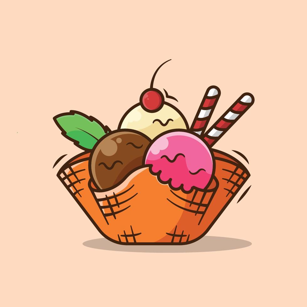 Ice Cream with Waffle Flower vector