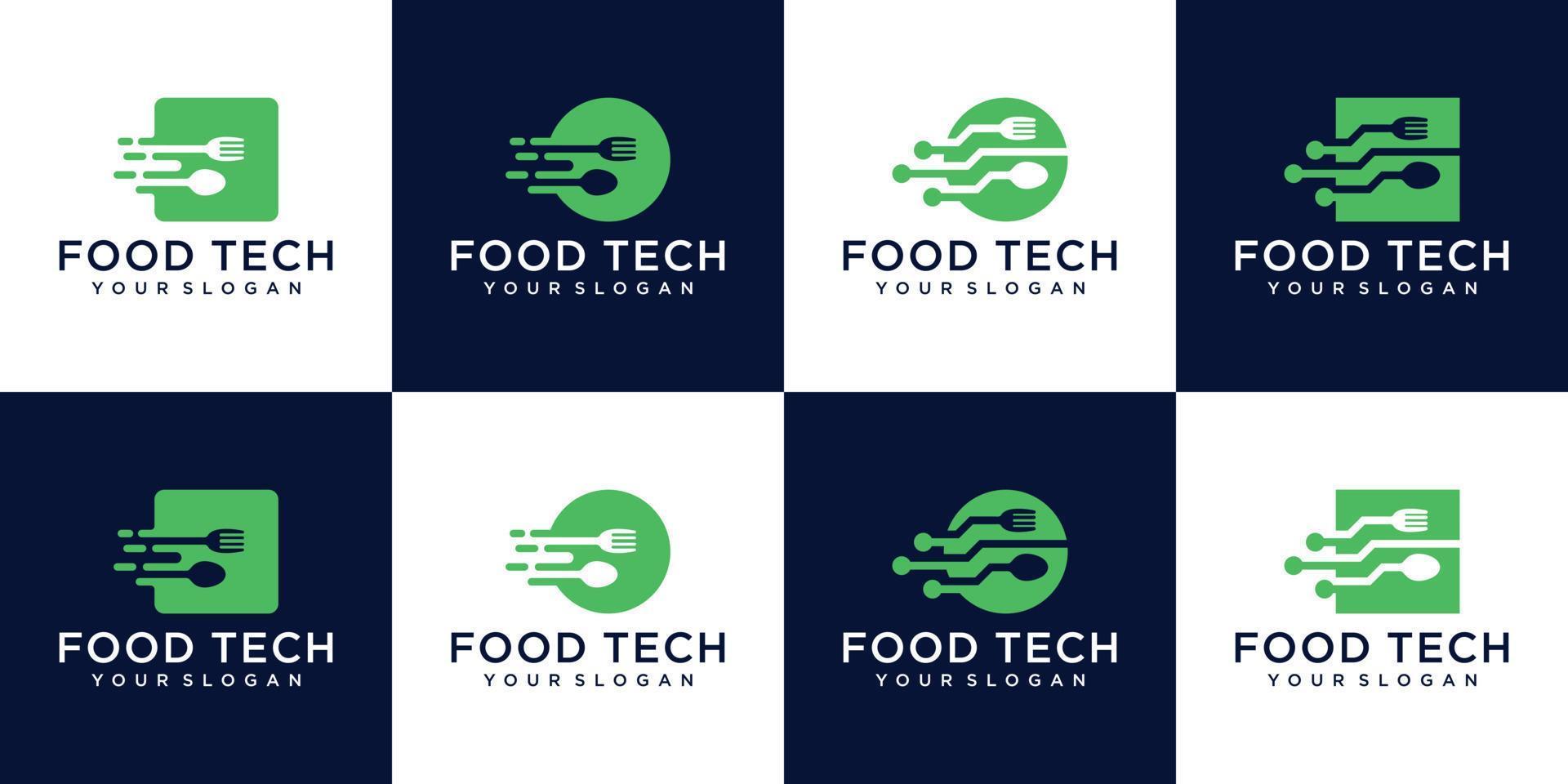 collection of logos, food technology logos with forks and spoons vector