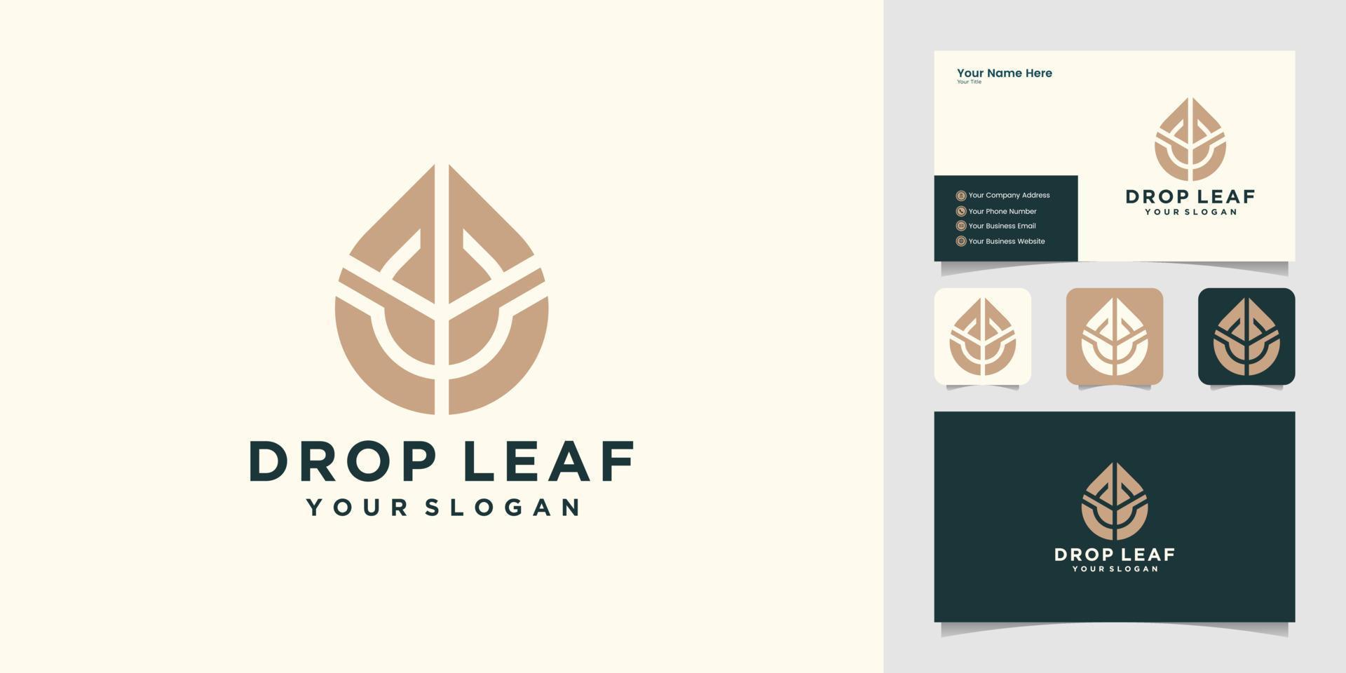 water drop and leaf logo design template and business card vector