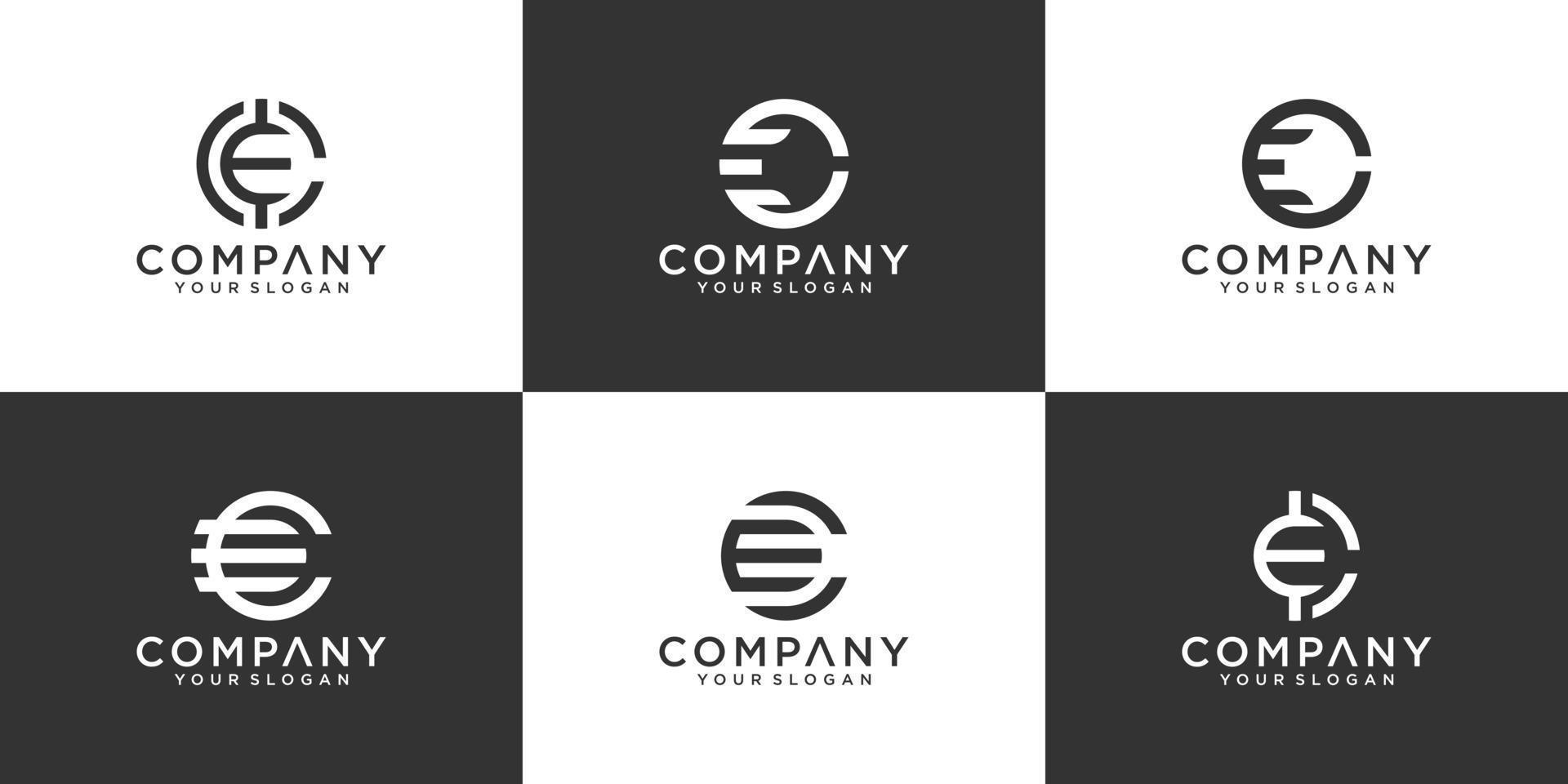 conjunto de plantilla de logotipo de ce de letra de monograma creativo vector