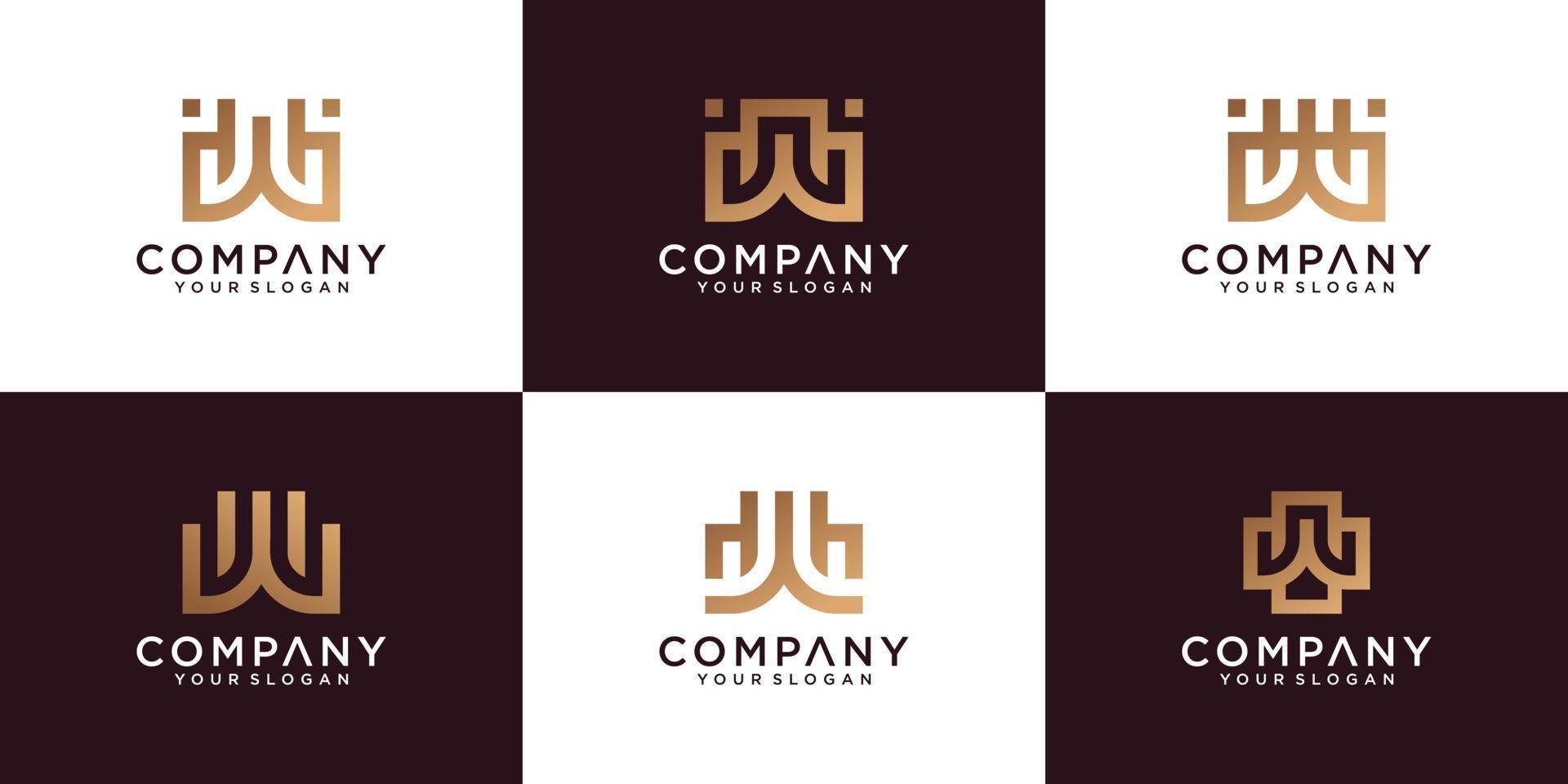conjunto de colección de logotipos de letra w con concepto dorado para consultoría, inicial, empresa financiera vector