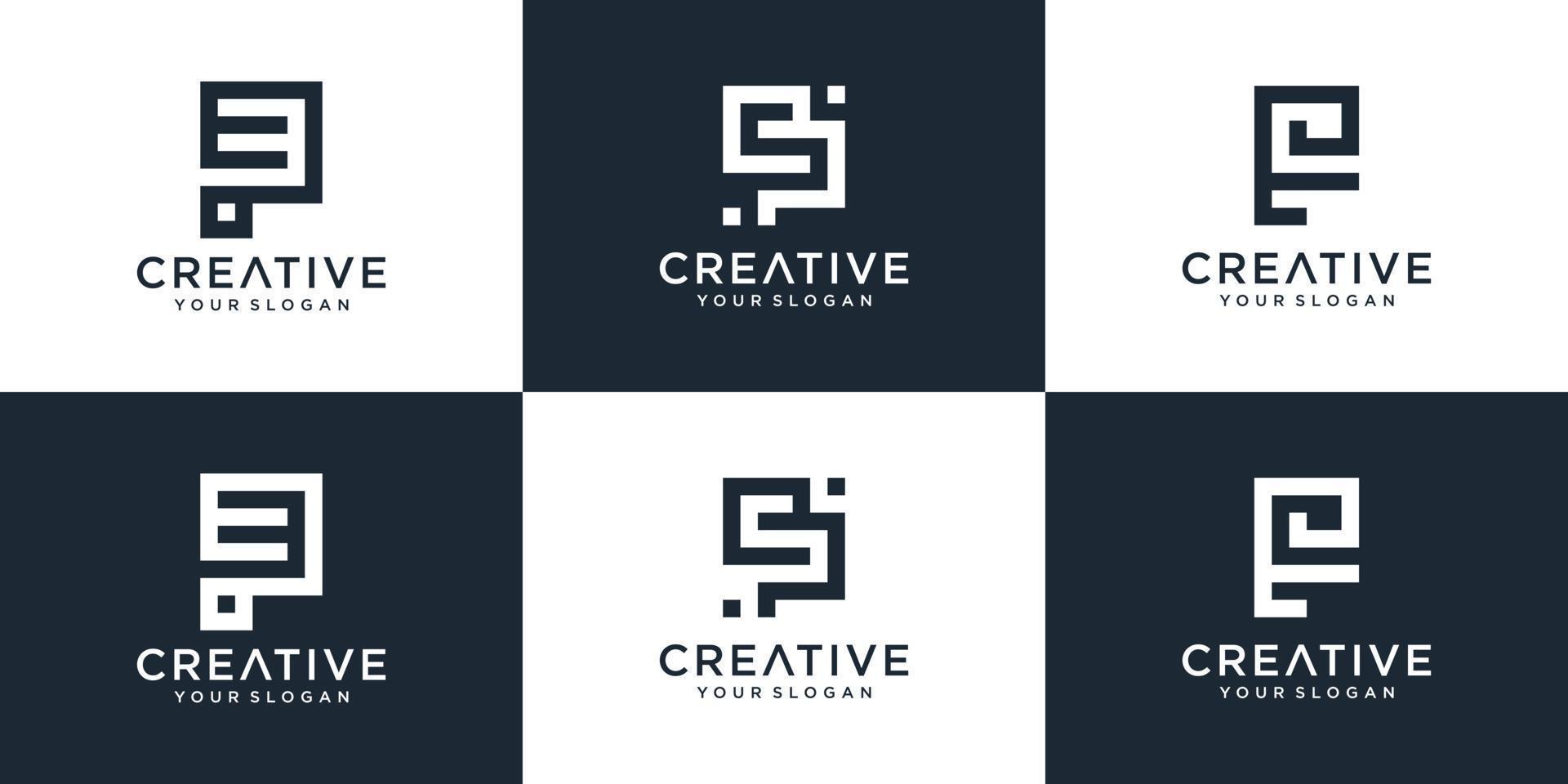 Set of abstract monogram letter ep logo template vector