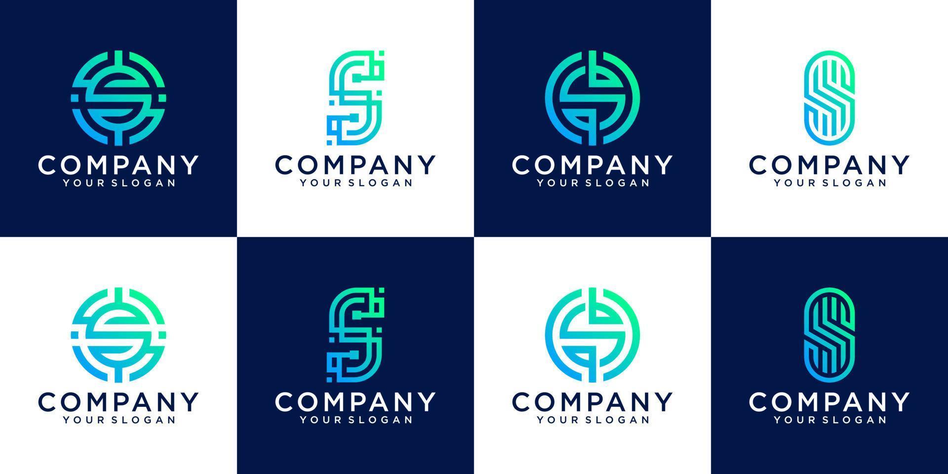 Set of monogram initial letter s logo template. icons for business, consulting, technology digital vector