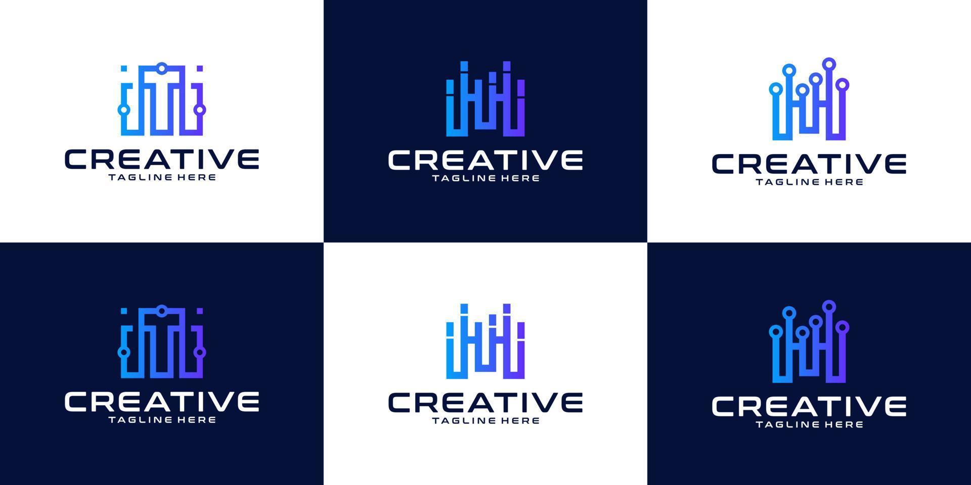 Set of creative letter m modern digital technology logo . the logo can be used for technology, digital, connection, vector