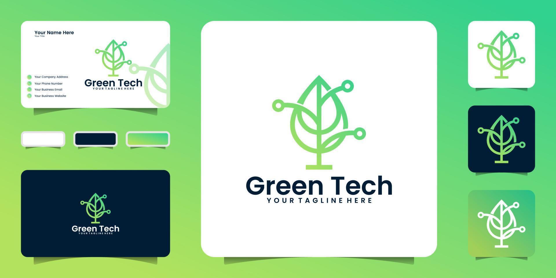 leaf design logo inspiration with connection lines and business card vector