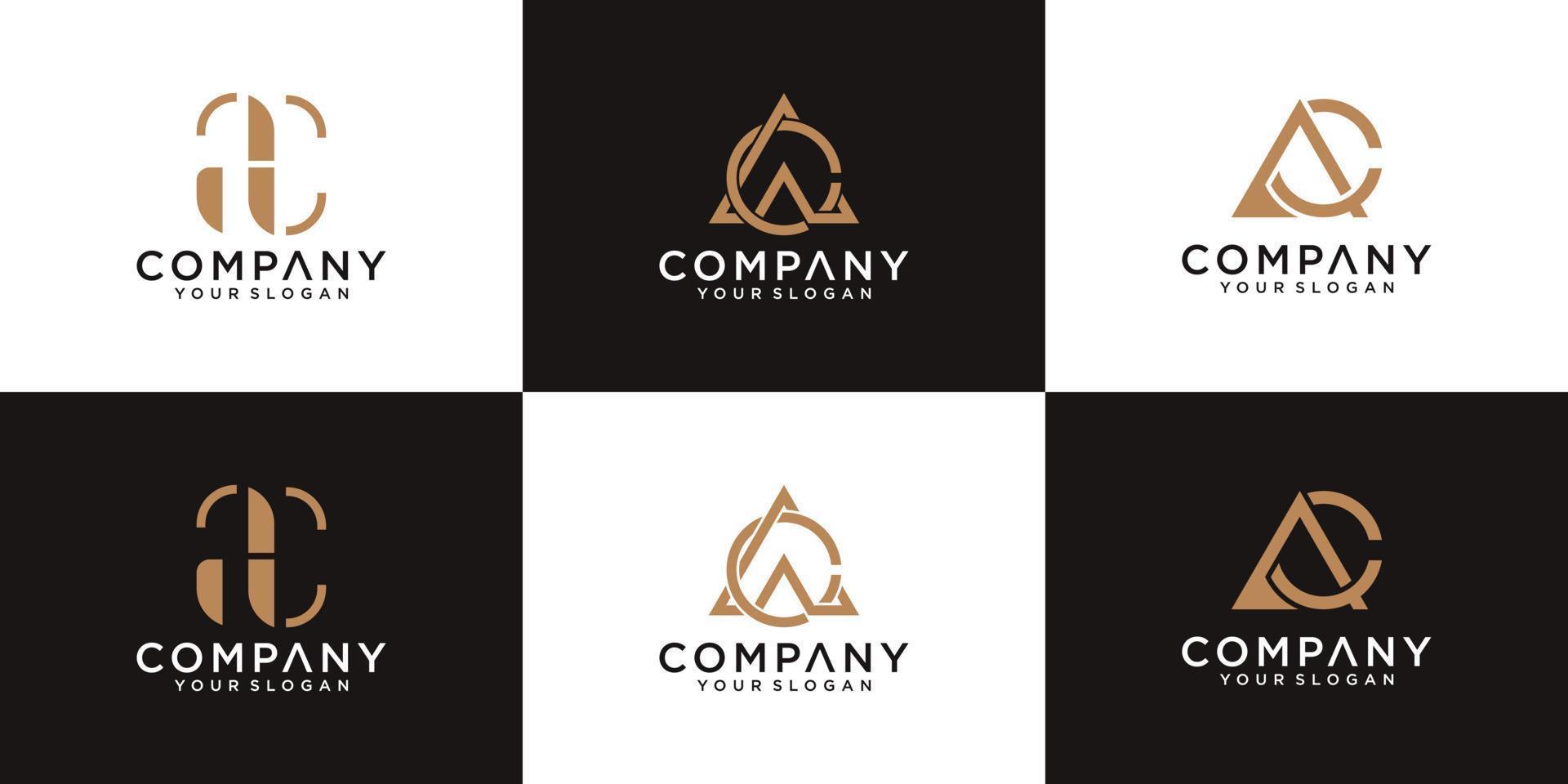 Collection of ac letter logos with line styles and golden color for consulting, initials, financial companies vector