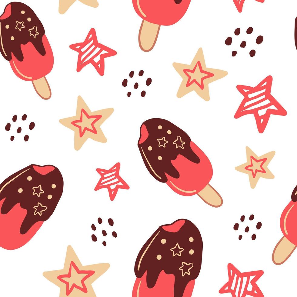 Pink Eskimo with stars doodle seamless pattern vector