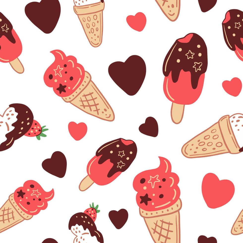 Ice cream pink love seamless pattern vector