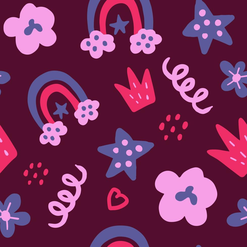 Cute hand drawn rainbow seamless pattern in Scandinavian style vector