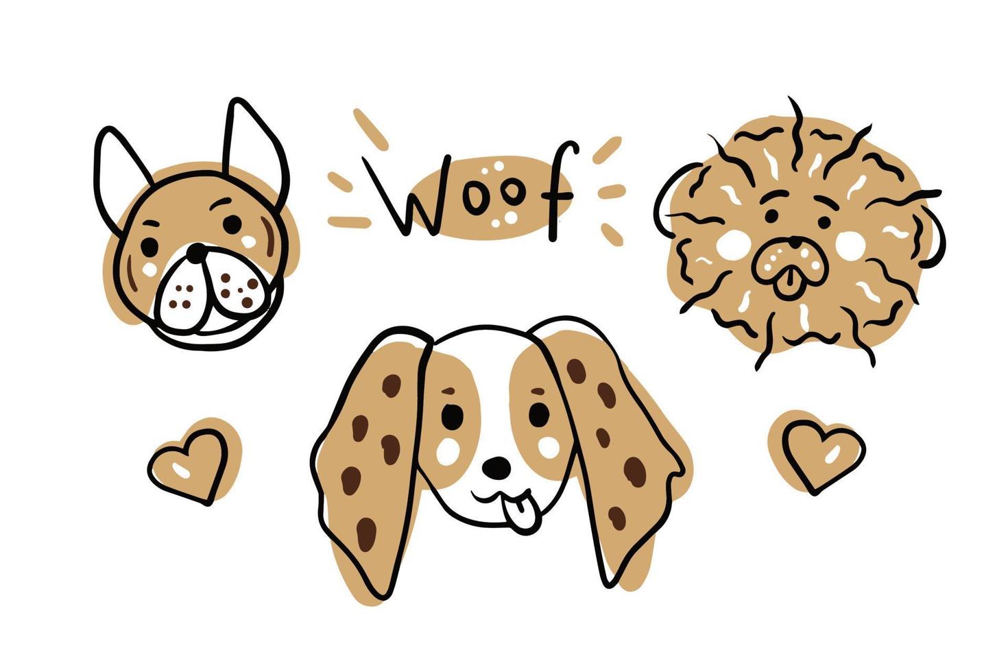 Funny dog head doodle set vector
