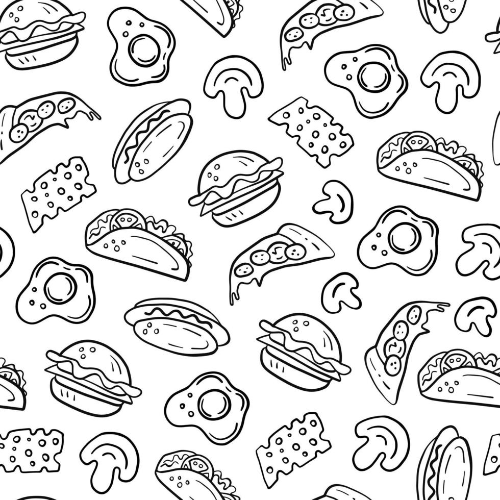 comida rápida doodle vector de patrones sin fisuras