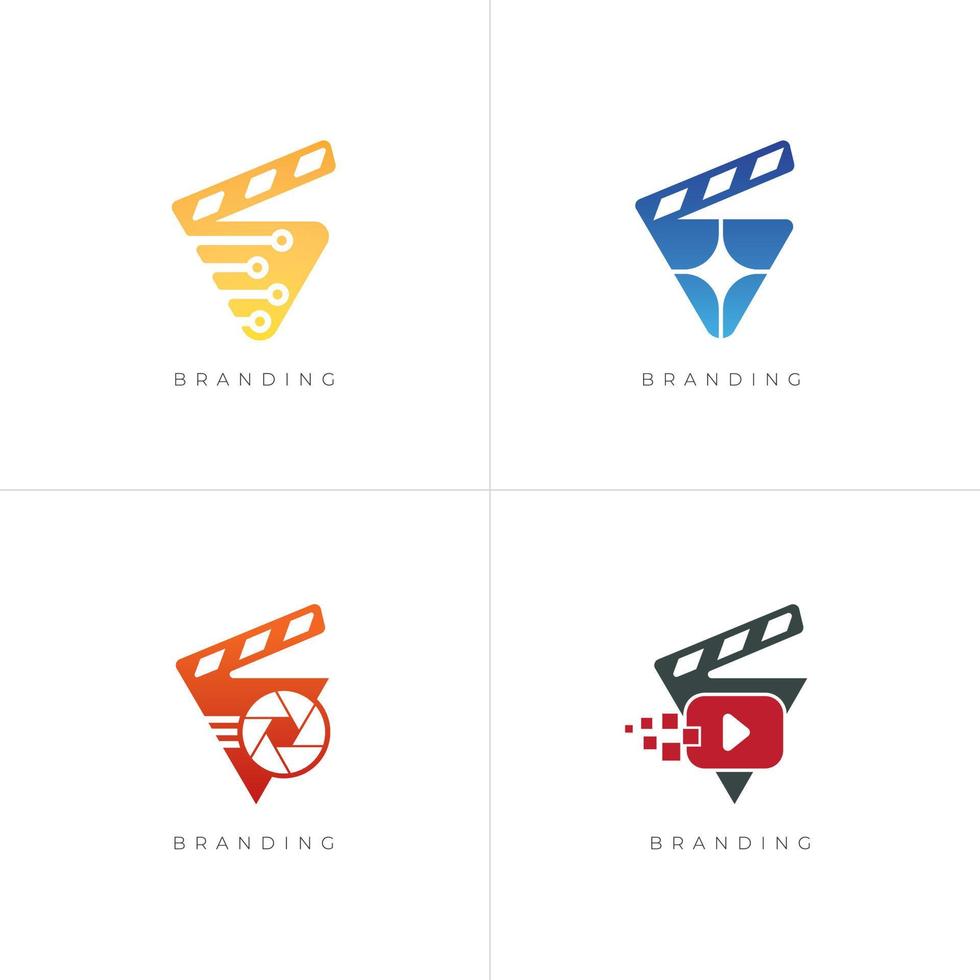 Paquete 4 en 1: conjunto de logotipos vectoriales multimedia de producción cinematográfica vector