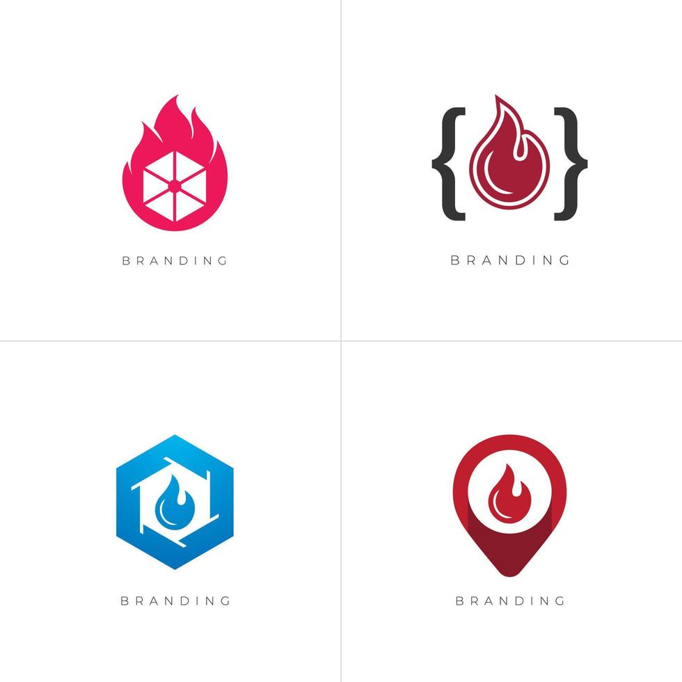 Paquete 4 en 1: conjunto de logotipos vectoriales de tecnología industrial de elementos de fuego vector