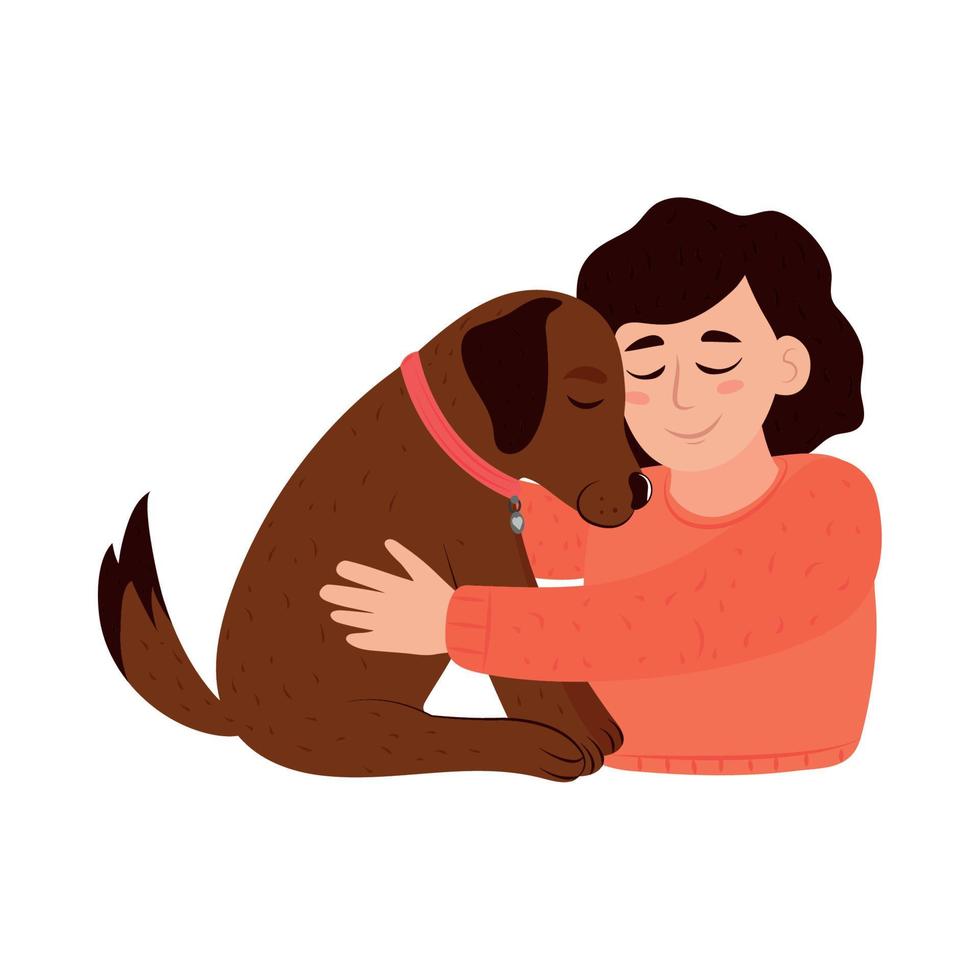 woman hugging dog vector